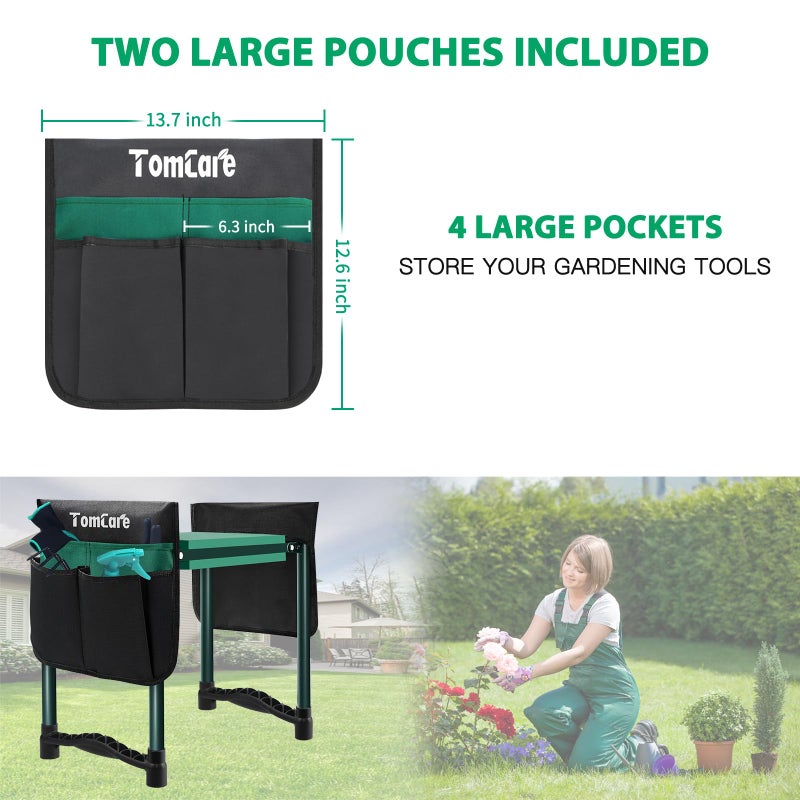 TomCare Garden Kneeler and Seat 10.64â€ Wider Larger Soft Kneeling Pad Garden Bench with 2 Large Tool Pouches Heavy Duty Garden Stool Foldable Tools Gardening Gifts for Women Men Gardeners - Image 4